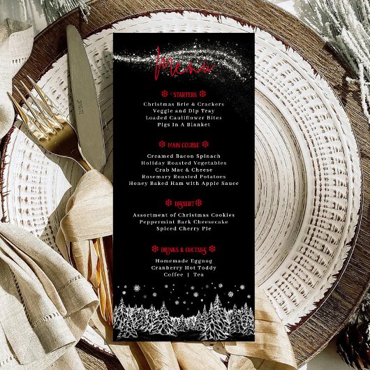 Menu Dîner de Noël pour les fêtes d'hiver noir