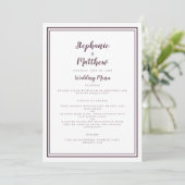 Menu Dîner de réception de mariage avec cadre prune (Debout devant)