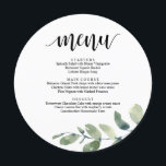 Menu Dîner De Réception De Mariage, Eucalyptus Green Me<br><div class="desc">Moderne Rustique Eucalyptus Verdure,  Luminaires à cordes,  Formes de Plaques rondes,  Menu Dîner Mariage. Un menu de bar parfait pour votre grand jour. Vous pouvez modifier les couleurs de police du script et le contenu et les polices du menu pour répondre à vos besoins.</div>