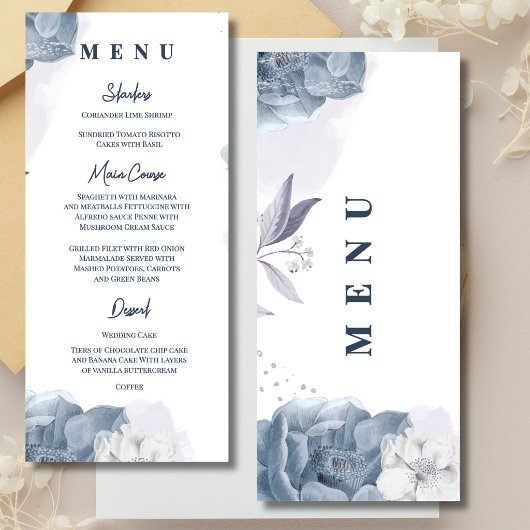 Menu Dîner de réception de mariage romantique bleu pous