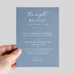 Menu Dîner de répétition bleu Dusty. Nuit Avant Nautiqu<br><div class="desc">Apportez une tonalité élégante et cool à "The Night Before" avec ce menu de dîners aux couleurs bleu poussiéreuses. Avec sa typographie épurée et son arrière - plan bleu doux, ce design minimaliste s'adapte parfaitement aux mariages du printemps ou de l'été - surtout ceux qui ont des thèmes nautiques, côtiers,...</div>