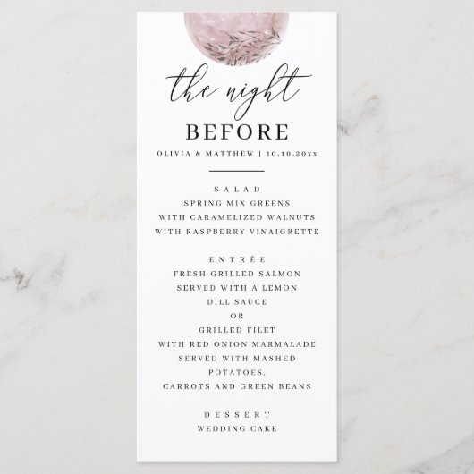 Menu Dîner de répétition céleste | Lune blanche rose (Devant)