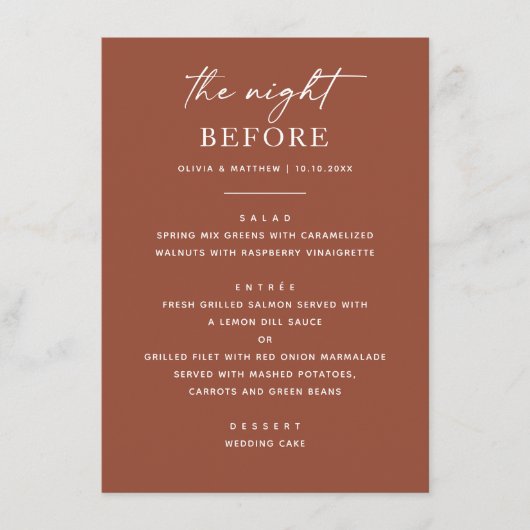 Menu Dîner de répétition d'automne en terre cuite | Nui (Devant)