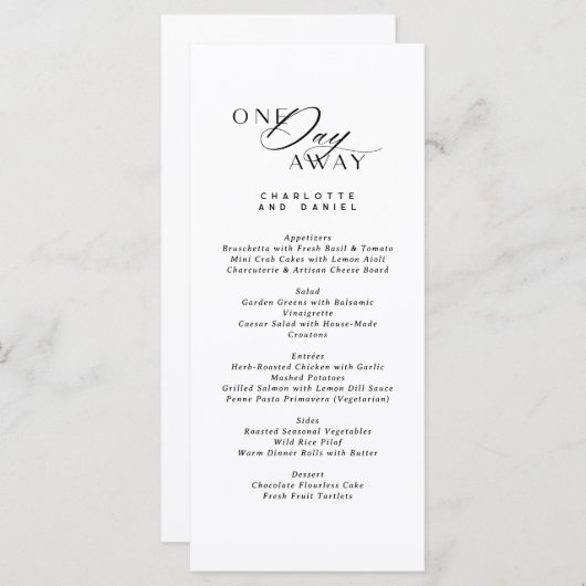 Menu Dîner De Répétition De Mariage Élégant Un Jour Plu (Devant / Derrière)