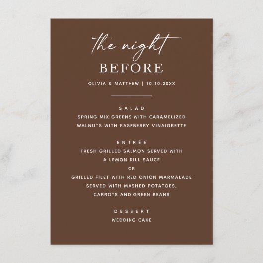 Menu Dîner de répétition écriture moderne marron chocol (Devant)