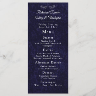 Menu Dîner de répétition élégant bleu marine blanc