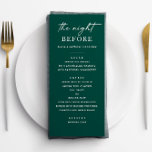 Menu Dîner de répétition Emerald Green | La nuit précéd<br><div class="desc">Menu de répétition minimaliste vert émeraude pour la nuit précédant le mariage. Idéal pour les mariages de bois, de nature ou de forêt. Cette modèle élégante et éditable présente une palette verte profonde qui s'aligne magnifiquement avec des thèmes rustiques ou botaniques. Papier à lettres mariage correspondant disponible dans mon magasin....</div>