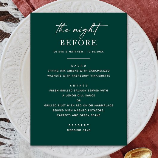 Menu Dîner de répétition Emerald Green | Nuit avant