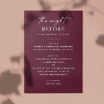 Menu Dîner de répétition en Bourgogne | Nuit avant élég<br><div class="desc">Ajoutez une touche d'élégance classique à votre dîner de répétition avec cette carte de menu bordeaux. Conçu pour "La nuit avant" votre mariage, cet agencement minimaliste de vin rouge présente une coloration riche et une typographie propre pour un look moderne et intemporel. La tonalité bordeaux et prune profonde le rend...</div>