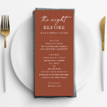 Menu Dîner de répétition en terre cuite | La nuit d'aut<br><div class="desc">Étendez votre dîner de répétition avec ce menu minimaliste en terre cuite avec un agencement moderne et des tons chauds d'automne. Conçu pour des fêtes d'automne élégantes, ce menu personnalisable ajoute une touche sophistiquée à votre événement pré-mariage. Une typographie propre et une palette subtile et terreuse en font un endroit...</div>