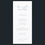 Menu Dîner de répétition mariage, bleu romantique Dusty<br><div class="desc">Dîner de répétition mariage,  Romantique Dusty Blue La nuit précédant le menu. Customisez facilement et personnalisez-vous selon vos besoins,  et vos invités de dîner seront ravis quand ils verront ce menu de dîner parfait et élégant.</div>