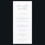 Menu Dîner de répétition mariage, bleu romantique Dusty<br><div class="desc">Dîner de répétition mariage,  Romantique Dusty Blue La nuit précédant le menu. Customisez facilement et personnalisez-vous selon vos besoins,  et vos invités de dîner seront ravis quand ils verront ce menu de dîner parfait et élégant.</div>