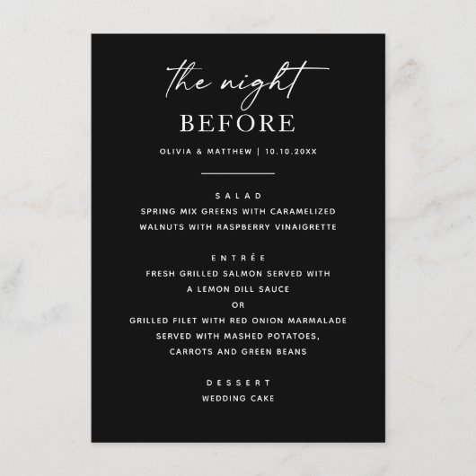 Menu Dîner de répétition noire | Moderne La Nuit Avant (Devant)