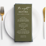 Menu Dîner de répétition vert olive | Nuit rustique ava<br><div class="desc">Menu de la répétition vert olive pour la nuit avant le mariage. Ce modèle modifiable est parfait pour les mariages à thème rustique,  botanique,  boisé ou nature. Dispose d'une disposition minimaliste et d'une palette verte organique idéale pour des célébrations modernes ou terrestres. Objets correspondants disponibles dans mon magasin.</div>