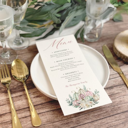 Menu Dîner de Thanksgiving Citrouille Floral Automnal