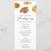 Menu Dîner de Thanksgiving dinde & tarte aquarelle rust (Devant)
