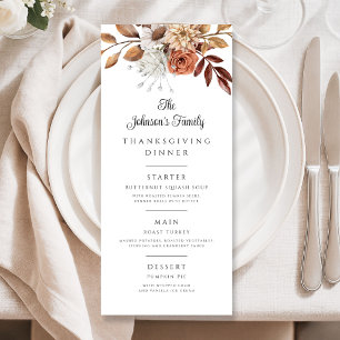 Menu Dîner de Thanksgiving en famille avec feuilles d'a