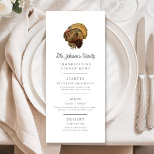 Menu Dîner de Thanksgiving familial vintage de dinde