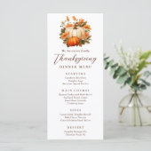 Menu Dîner de Thanksgiving Floral de Citrouille Script  (Debout devant)