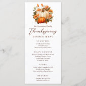 Menu Dîner de Thanksgiving Floral de Citrouille Script  (Devant)