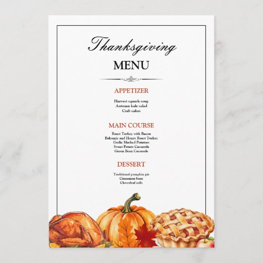 Menu Dîner de Thanksgiving Tarte au potiron Fête d'auto (Devant)