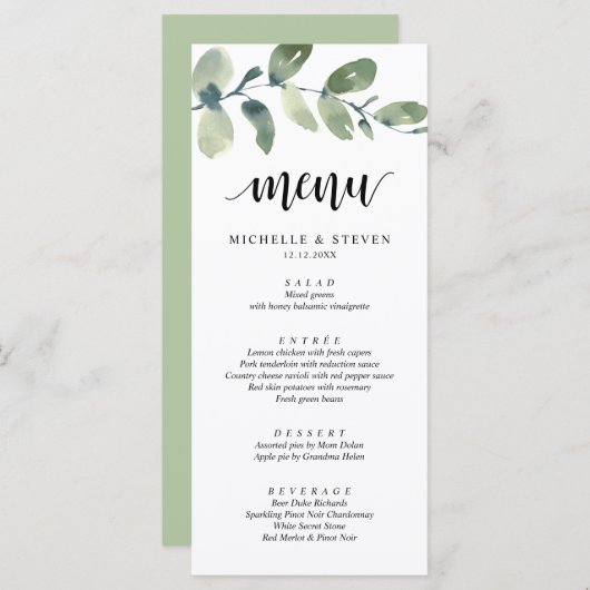 Menu Dîner Eucalyptus Mariage Elopement (Devant / Derrière)