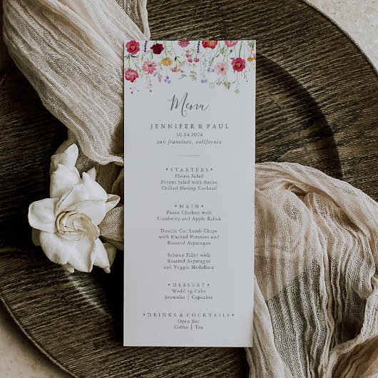 Menu Dîner Fleur sauvage Multicolore Simple