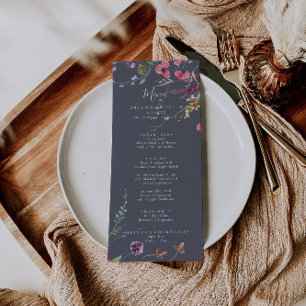 Menu Dîner floral bleu classique