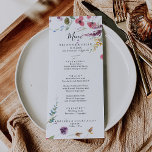 Menu Dîner floral classique et sauvage<br><div class="desc">Cette carte classique de dîner floral et sauvage est parfaite pour un mariage tropical. Le design est composé de fleurs sauvages rose, violet, jaune, bordeaux, marine et bleu dessinées à la main, disposées dans de belles formes. Ce menu peut être utilisé pour une réception de mariage, un dîner de répétition,...</div>