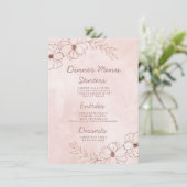 Menu Dîner Floral Pink & Rose Gold Foil (Debout devant)