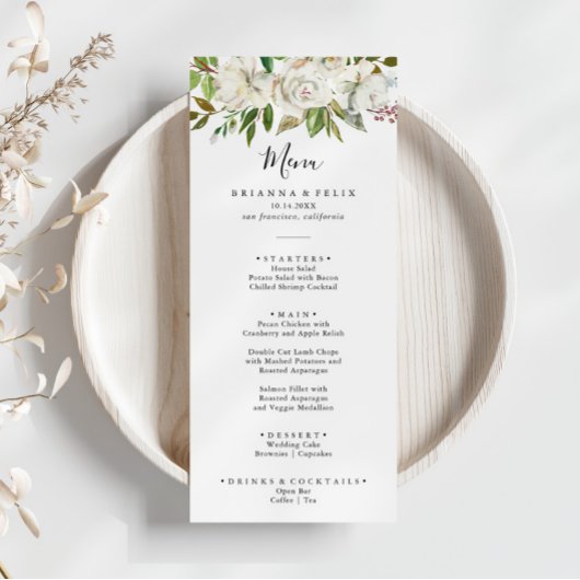 Menu Dîner Floral White Winter Peony