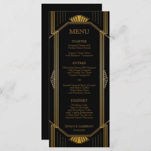 Menu Dîner Gatsby Art Déco | Couleur modifiable (Devant / Derrière)