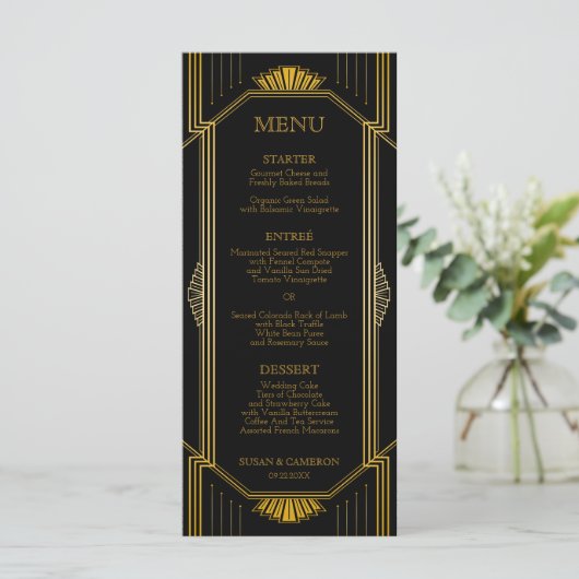 Menu Dîner Gatsby Art Déco | Couleur modifiable (Debout devant)