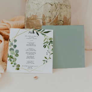 Menu Dîner Géométrique Gold Tropical Green Calligraphy