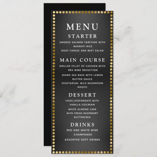 Menu Dîner Gold et Black Mariage (Devant / Derrière)