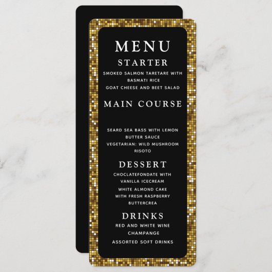 Menu Dîner Gold et Black Mariage (Devant / Derrière)