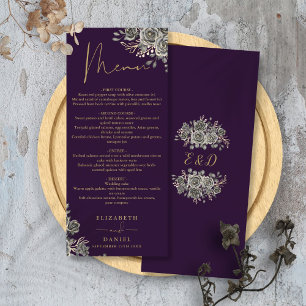Menu Dîner Gothique Floral Rose Violet Or Mariage