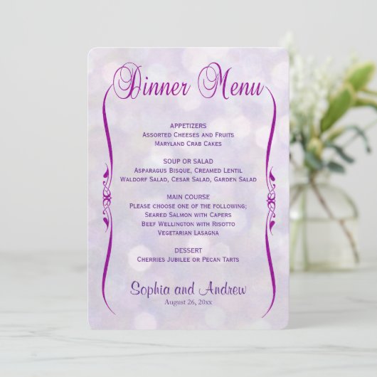 Menu Diner | Lavender Bokeh (Staand voorkant)