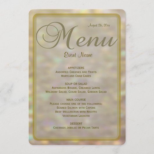 Menu Dîner | Lumières Gold Bokeh (Devant)