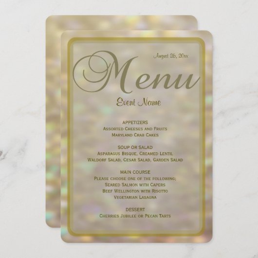 Menu Dîner | Lumières Gold Bokeh (Devant / Derrière)