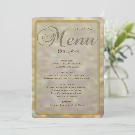 Menu Dîner | Lumières Gold Bokeh (Debout devant)