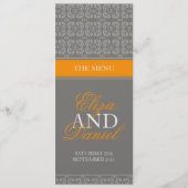 Menu dîner mariage à bande grise et orange (Devant)