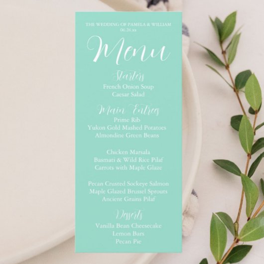 Menu Dîner Mariage à la Seafoam