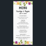 Menu Dîner Mariage à l'aquarelle<br><div class="desc">Une carte menu dîner aux fleurs violettes et jaunes aquarelles et feuillage vert en haut et en bas est parfaite pour un banquet, une réception de mariage, un dîner de répétition mariage, une fête d'anniversaire ou tout autre événement spécial avec un dîner assis. Choisissez N'IMPORTE QUEL ARRIÈRE - PLAN DE...</div>