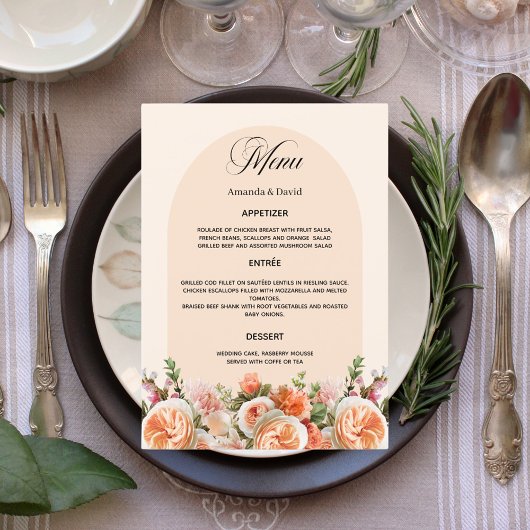 Menu Dîner mariage beige crème orangé