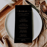 Menu Dîner Mariage Black Gold Classic<br><div class="desc">Cette carte de menu mariage en or noir est parfaite pour un mariage moderne. Le design sobre et élégant présente une typographie de script classique et sophistiquée en or brûlé. Ce menu peut être utilisé pour une réception de mariage,  un dîner de répétition,  une douche nuptiale ou tout événement.</div>