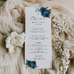 Menu Dîner Mariage bleu de la marine<br><div class="desc">Elégante carte de menu mariage floral avec aquarelle illustration de fleurs de pivoines bleu marine avec verdure.</div>