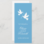 Menu dîner mariage bleu et blanc deux colombes (Devant / Derrière)