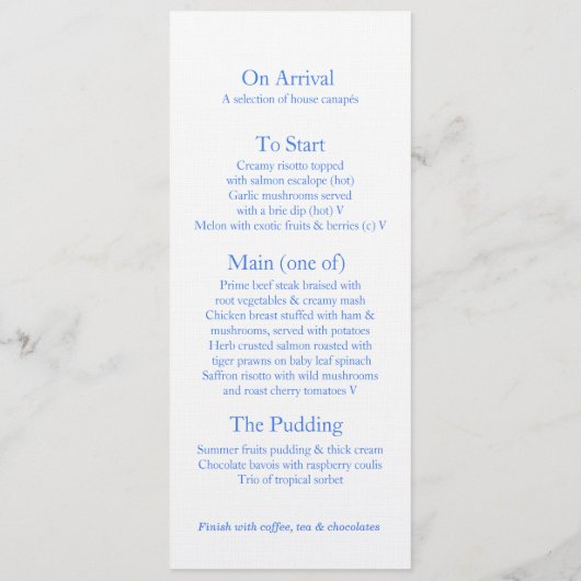 Menu dîner mariage Blue delphinium art (Dos)