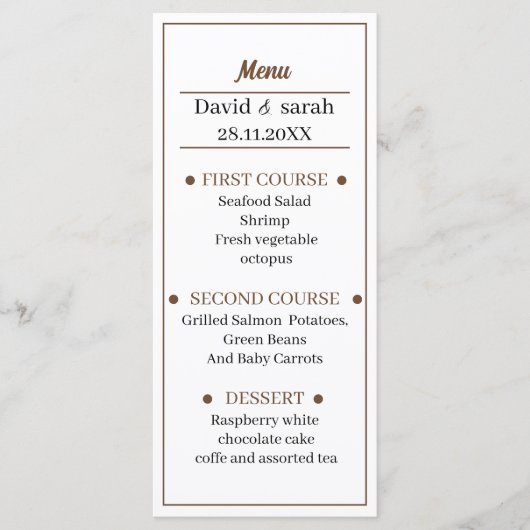 Menu Dîner Mariage Brown (Devant)